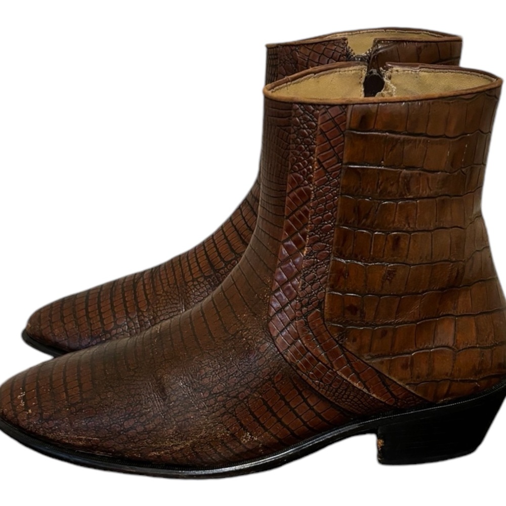 Size 9.5 Vintage short brown genuine leather men Stacy Adams ankle boots.